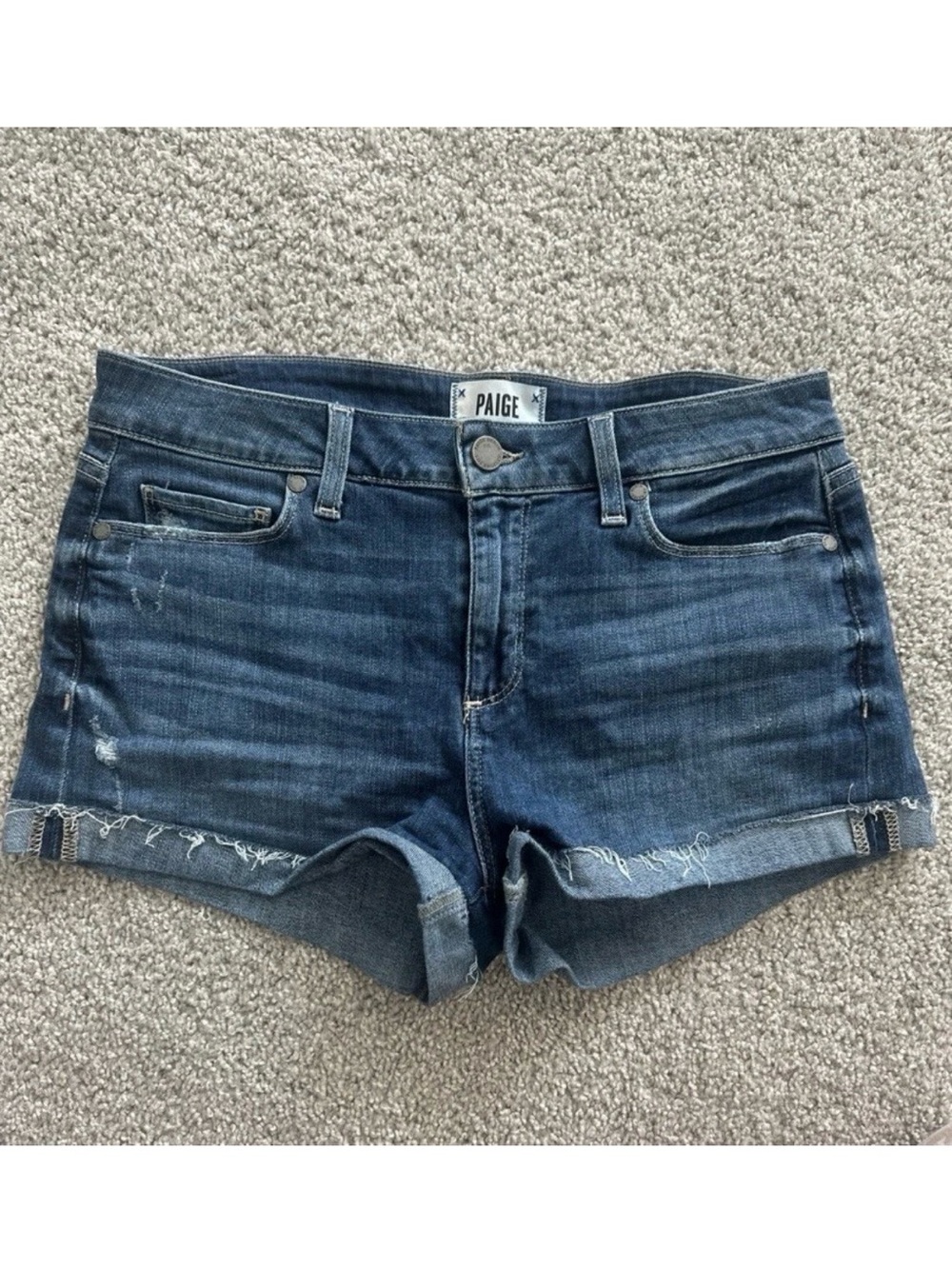 PAIGE Medium Wash Denim Jean Cuffed Shorts